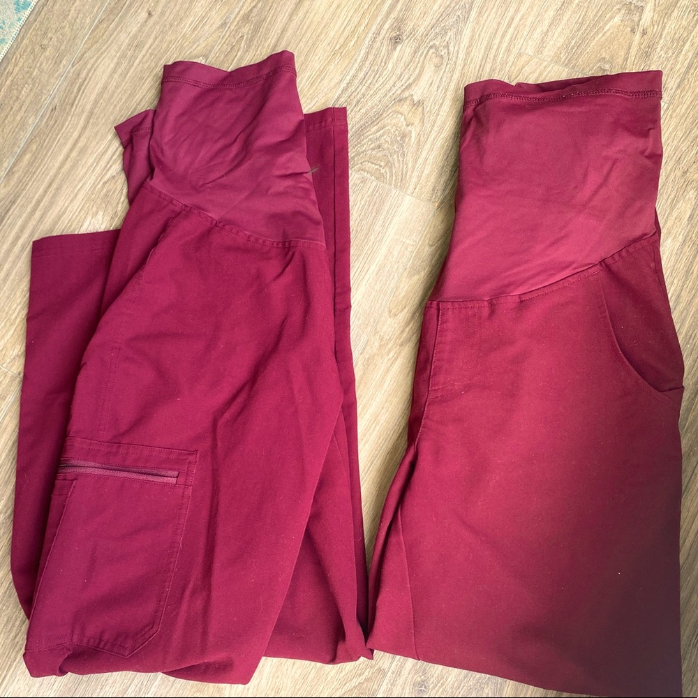 2 pairs of FIGs maternity scrub pants Size S Wine color